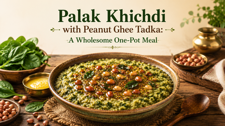 Palak Khichdi with Peanut Ghee Tadka